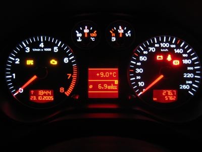 Audi Tachometer bei Nacht
